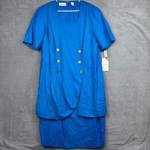 NWT Elisabeth Liz Claiborne Silk Blue‎ Double Breasted Sheath Dress Size 14